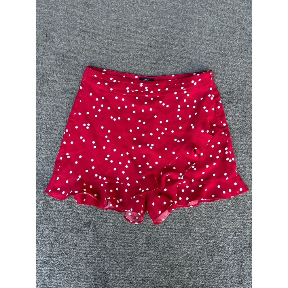 Milk & Honey Ruffles Mini Skirt Women Small Red Polka Dot 100% Polyester Pleated